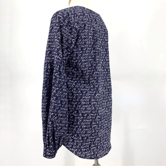 Cabi Te Amo Blouse # 5336, 'Love' Printed Long Sleeve V-neck Navy Blouse, Small - Picture 5 of 16